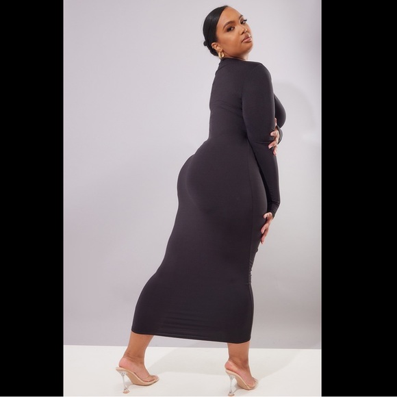 BNWT Plus Black Cut Out Long Sleeve Midaxi Dress - Picture 3 of 5